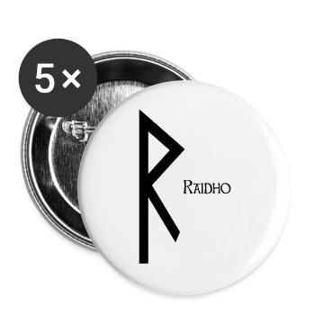 Raidho Rune mit Name Schwarz – Wikinger Futhark - Buttons groß 56 mm (5er Pack) - Weiß - Vorne
