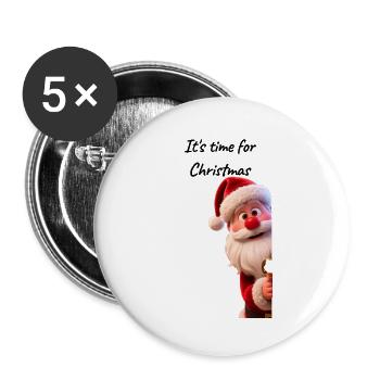 Festlicher Weihnachtsmann mit leuchtendem Bart - Buttons groß 56 mm (5er Pack) - Weiß - Vorne