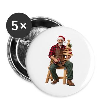 Rustikaler Weihnachtsbauer Holzbaum - Buttons groß 56 mm (5er Pack) - Weiß - Vorne