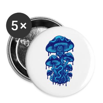 Psychedelisches Festival-Pilz-Batik-Rave-Techno - Buttons groß 56 mm (5er Pack) - Weiß - Vorne