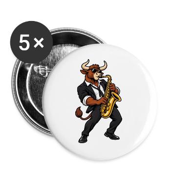 Stier mit Saxophon – Sternzeichen - Buttons groß 56 mm (5er Pack) - Weiß - Vorne