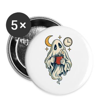 Geisterschicht – Kaffee nach Mitternacht - Buttons groß 56 mm (5er Pack) - Weiß - Vorne