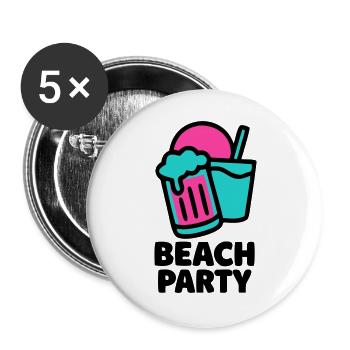 Beach Party Bierkruege Logo - Buttons groß 56 mm (5er Pack) - Weiß - Vorne