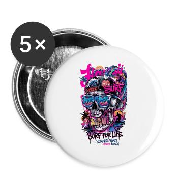 "Surfer for Life" Honolulu - Buttons groß 56 mm (5er Pack) - Weiß - Vorne