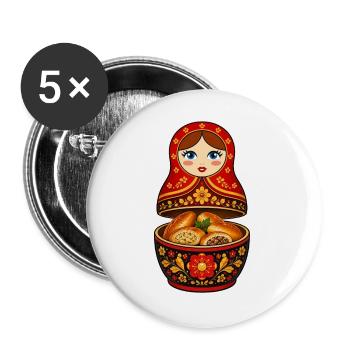 Matroschka Piroschki Russland Russische Küche  - Buttons groß 56 mm (5er Pack) - Weiß - Vorne