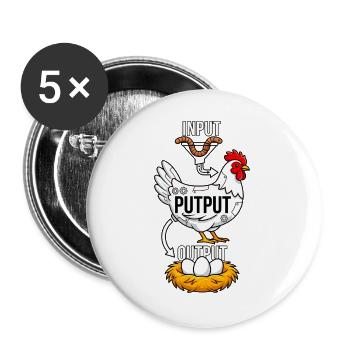 Input Putput Output Huhn Hühner Humor - Buttons groß 56 mm (5er Pack) - Weiß - Vorne
