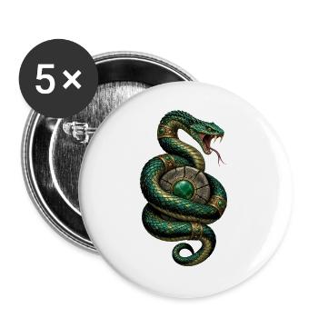 Grüne Schlange mit Schmuckkugel - Buttons groß 56 mm (5er Pack) - Weiß - Vorne