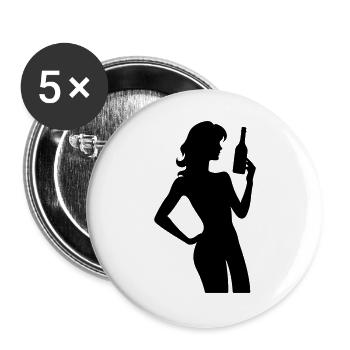 Frau mit Flasche und Hand an Hüfte Silhouette - Buttons groß 56 mm (5er Pack) - Weiß - Vorne