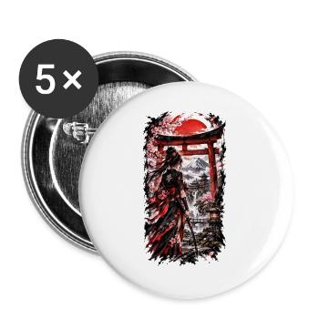 Ninja – Schattenkrieger mit Katana - Buttons groß 56 mm (5er Pack) - Weiß - Vorne