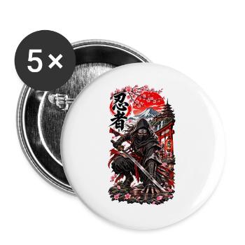 Ninja – Schattenkrieger Japans - Buttons groß 56 mm (5er Pack) - Weiß - Vorne