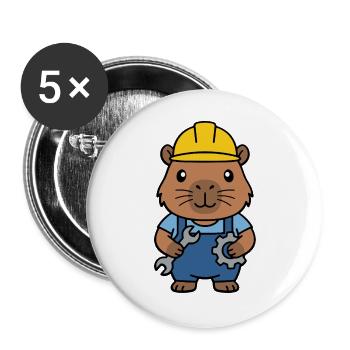 Niedlicher Capybara-Ingenieur-Maskottchen-Standardentzeichner - Buttons groß 56 mm (5er Pack) - Weiß - Vorne