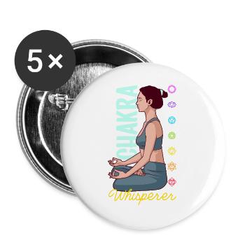 Chakra Flüsterer - Energie in Harmonie - Buttons groß 56 mm (5er Pack) - Weiß - Vorne