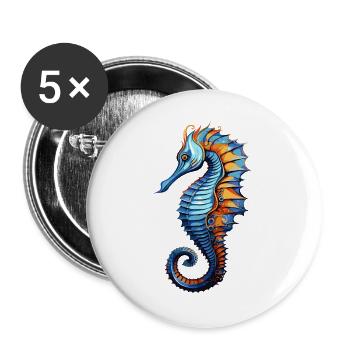 Seepferdchen Blau Orange Illustration - Buttons groß 56 mm (5er Pack) - Weiß - Vorne