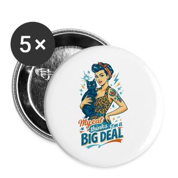 Rockabella mit Katze im Retro Leopard Pin-up Stil - Buttons groß 56 mm (5er Pack) - Weiß - Vorne