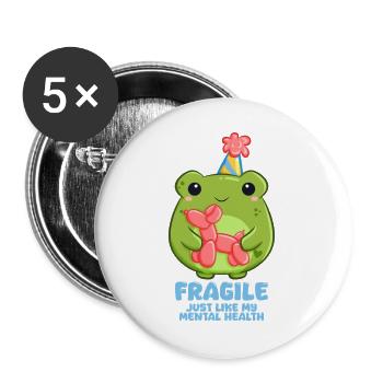 Achtung zerbrechlich Frosch mit Partyhut - Buttons groß 56 mm (5er Pack) - Weiß - Vorne