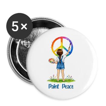Mädchen malt Peace Zeichen – Paint Peace Aquarell - Buttons groß 56 mm (5er Pack) - Weiß - Vorne