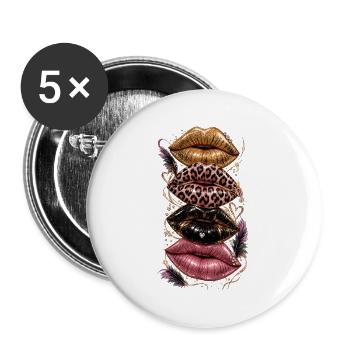 Glamour Lippenkollage Leopardenglanz - Buttons groß 56 mm (5er Pack) - Weiß - Vorne