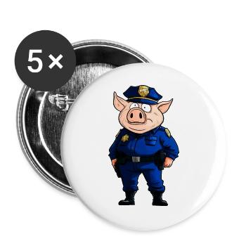 Schweine Polizei / Polizistin Schwein - Buttons groß 56 mm (5er Pack) - Weiß - Vorne