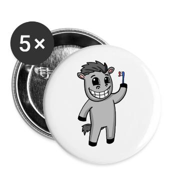 Esel Zähne putzen - Buttons groß 56 mm (5er Pack) - Weiß - Vorne