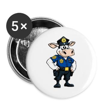 Polizei Kuh - Buttons groß 56 mm (5er Pack) - Weiß - Vorne