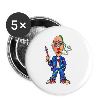 Buntmaler Cartoon mit Pinsel - Buttons groß 56 mm (5er Pack) - Weiß - Vorne