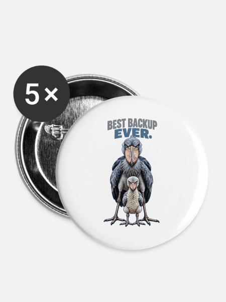 Schuhschnabel-Vogel-Elternteil und Küken – Bestes Backup aller Zeiten - Buttons groß 56 mm (5er Pack) - Weiß