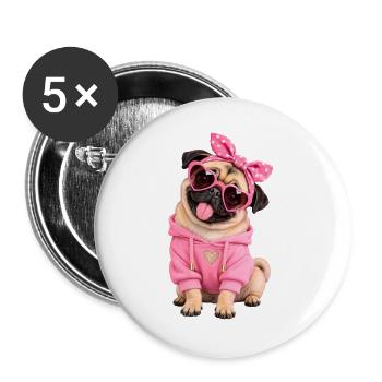 Mops Hund süßer Mops niedlicher Mops - Buttons groß 56 mm (5er Pack) - Weiß - Vorne