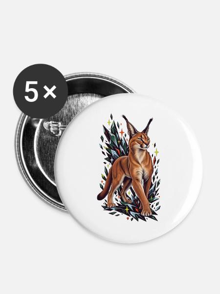Karakal mit kristallinen Mitternachtsfunken - Buttons groß 56 mm (5er Pack) - Weiß