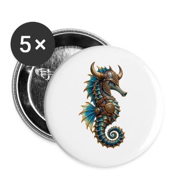 Wikinger-Seepferdchen - Buttons groß 56 mm (5er Pack) - Weiß - Vorne
