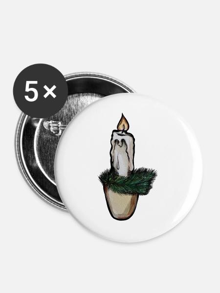 Schmelzende Kerze auf Kiefernzweigen - Buttons groß 56 mm (5er Pack) - Weiß
