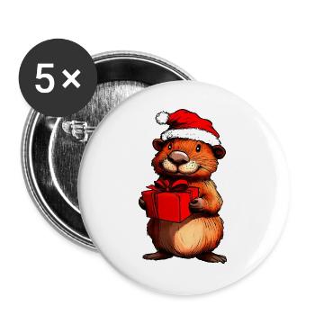 Biber Weihnachtsmann - Buttons groß 56 mm (5er Pack) - Weiß - Vorne