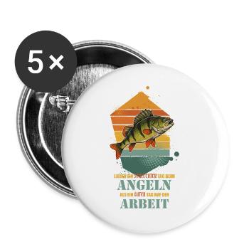 Lieber Angeln Als Arbeiten - Buttons groß 56 mm (5er Pack) - Weiß - Vorne