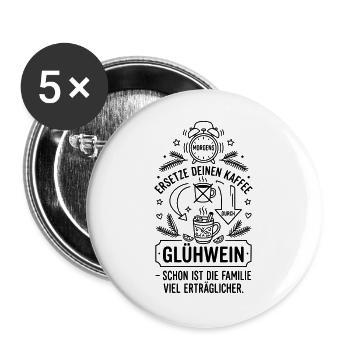 Glühwein Kaffee Ersatz Weihnachten - Buttons groß 56 mm (5er Pack) - Weiß - Vorne