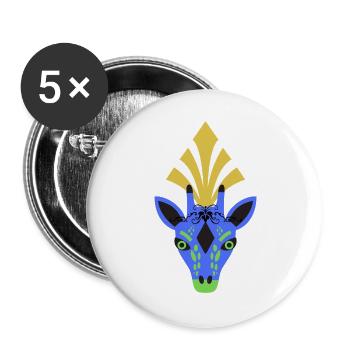 Blaue Giraffe mit Kopfschmuck - Buttons groß 56 mm (5er Pack) - Weiß - Vorne
