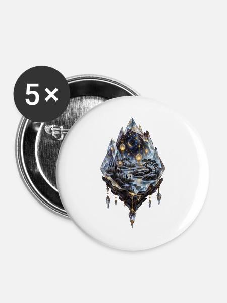 Sternenmoor im schwebenden Kristallterrarium - Buttons groß 56 mm (5er Pack) - Weiß