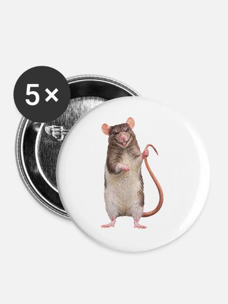 Ratte - Buttons groß 56 mm (5er Pack) - Weiß