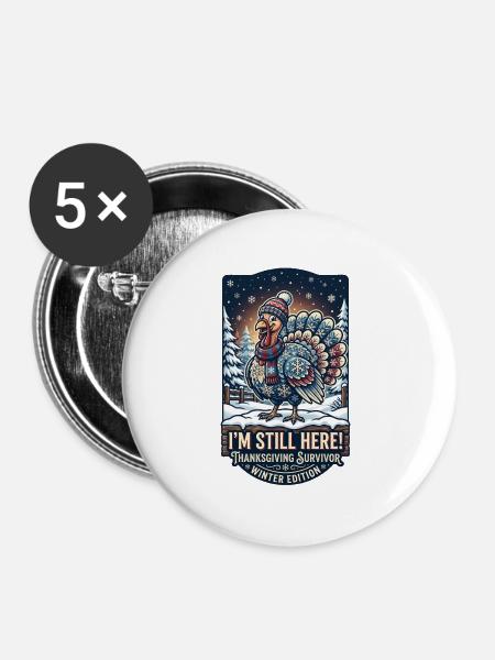 Thanksgiving Survivor - Winter Turkey - Buttons groß 56 mm (5er Pack) - Weiß