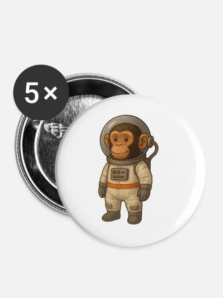Affe als Astronaut – Weltraum-Abenteuer - Buttons groß 56 mm (5er Pack) - Weiß