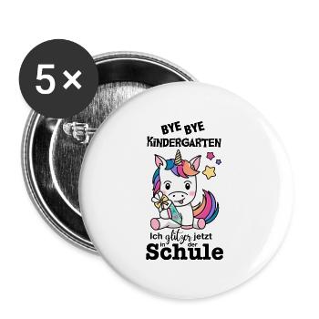 Schulkind Einhorn (bunt/schwarz) - Buttons groß 56 mm (5er Pack) - Weiß - Vorne