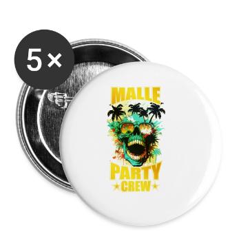 Malle Party Crew Totenkopf Mallorca - Buttons groß 56 mm (5er Pack) - Weiß - Vorne
