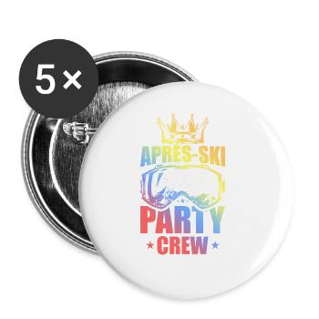Apres Ski Party Crew Spruch Bunt - Buttons groß 56 mm (5er Pack) - Weiß - Vorne