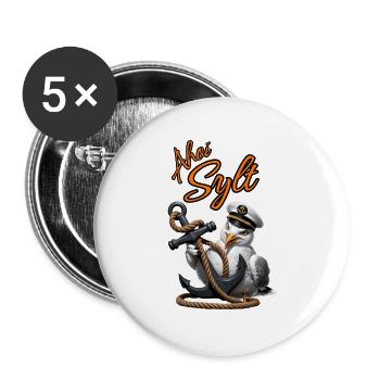 Ahoy Sylt Seagull avec ancre - Lot de 5 grands badges (56 mm) - blanc - Devant