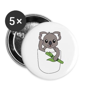 Koala in Brusttasche – süßes Tierdesign - Buttons groß 56 mm (5er Pack) - Weiß - Vorne