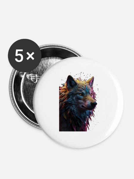 Wolf Wolfskopf Raubtier Geschenk - Buttons groß 56 mm (5er Pack) - Weiß