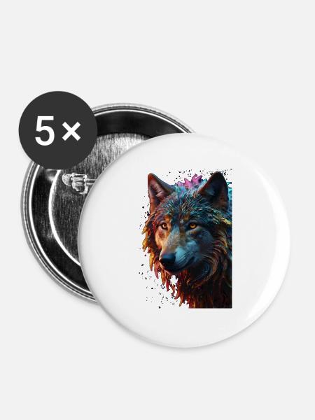 Wolf Wolfskopf Raubtier Geschenk - Buttons groß 56 mm (5er Pack) - Weiß