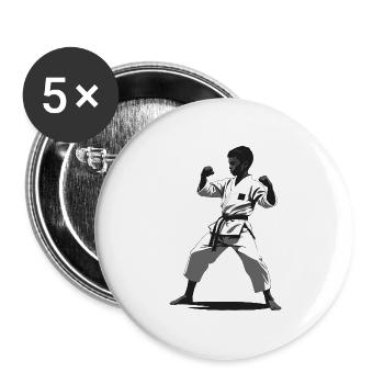 Karaté Enfant Combattant - Arts Martiaux Sports Autocollant - Lot de 5 grands badges (56 mm) - blanc - Devant
