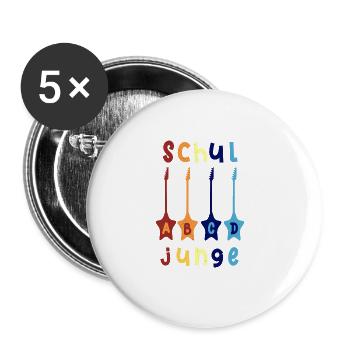 Schuljunge ABCD Rockgitarre T shirt - Buttons groß 56 mm (5er Pack) - Weiß - Vorne