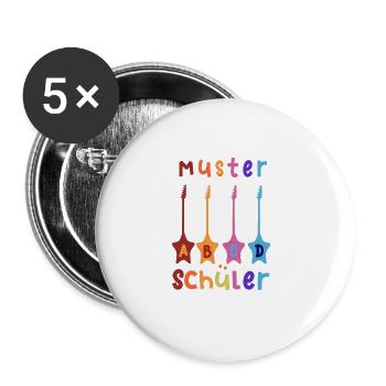 Musterschüler ABCD Rockgitarre T shirt - Buttons groß 56 mm (5er Pack) - Weiß - Vorne