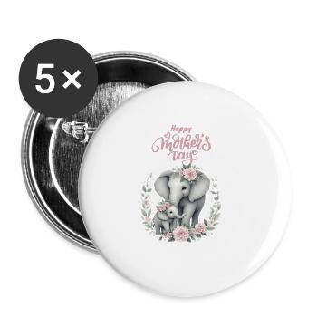 Mother's Love Elephant & Calf Floral Wreath - Buttons groß 56 mm (5er Pack) - Weiß - Vorne