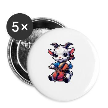 Chèvre mignonne jouant de la musique de ferme de violoncelle - Lot de 5 grands badges (56 mm) - blanc - Devant